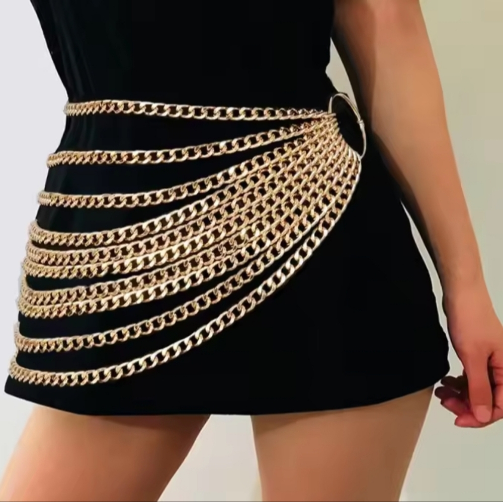 Women Gold Fashion Multi Layered chain Belt - Picture 1 of 3